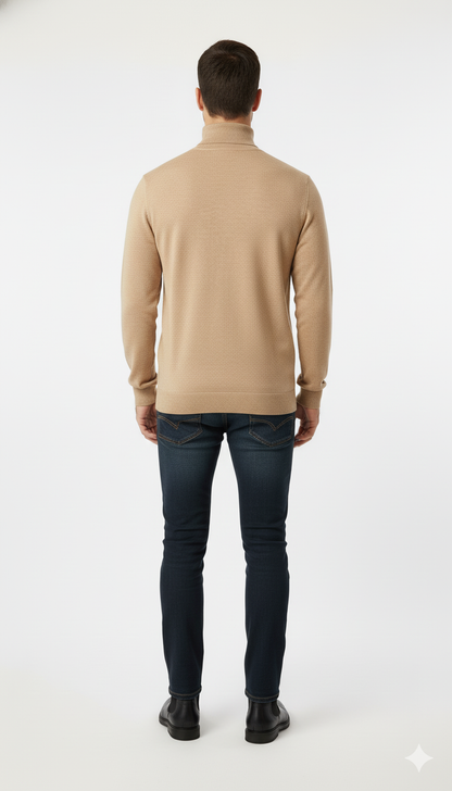 Classic Ribbed Turtleneck Sweater in Beige
