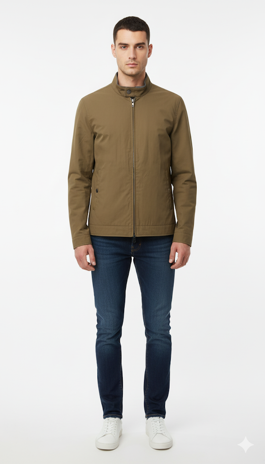 Olive Green Stand-Collar Jacket