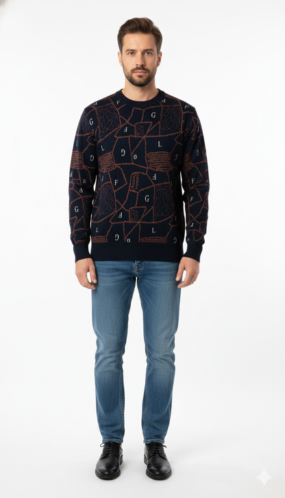 Men's Navy Geometric Knit Sweate