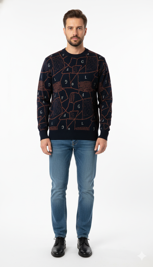 Men's Navy Geometric Knit Sweate
