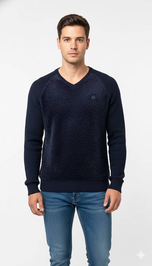 Dark Blue Chenille Style Crewneck Sweater