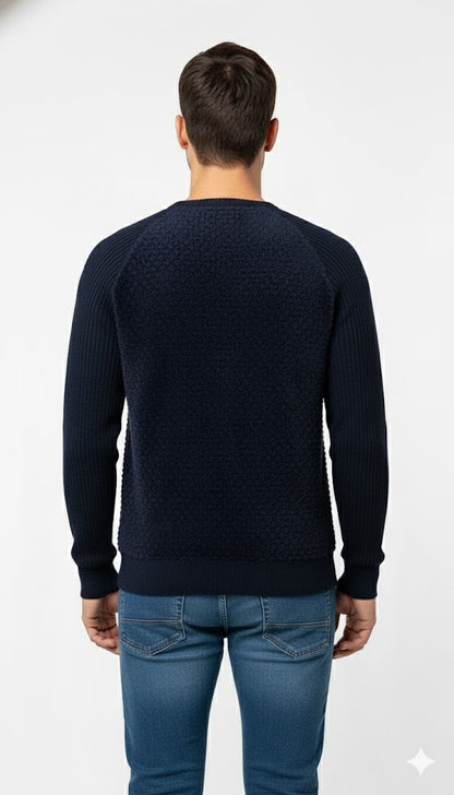 Dark Blue Chenille Style Crewneck Sweater