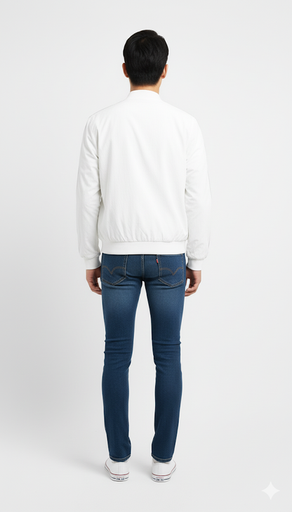 White Utility Bomber with Arm Stripes