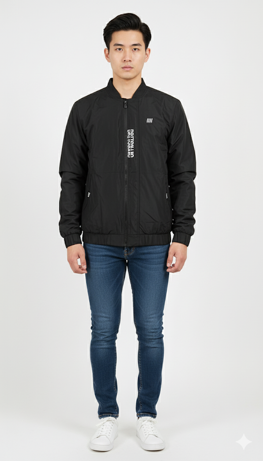 Black Graphic Print Bomber