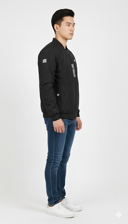 Black Graphic Print Bomber