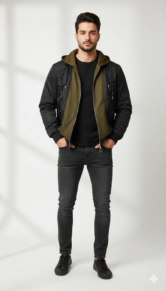 Layered Two-Tone Bomber Jacket