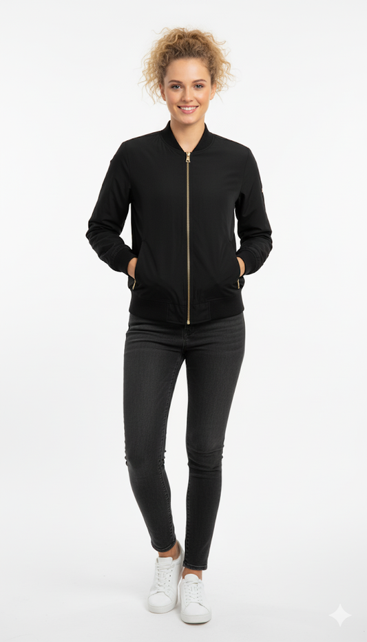 Women's Black Bomber with Gold Hardware