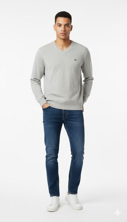 Textured V-Neck Diamond Pattern Sweatshirt