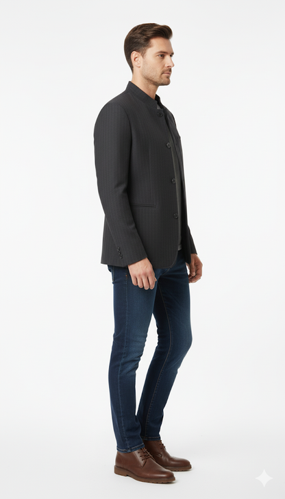 Pinstripe Mandarin Collar Blazer