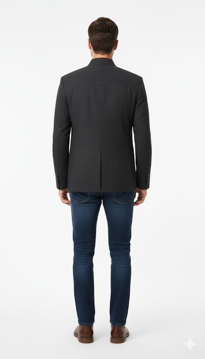 Pinstripe Mandarin Collar Blazer