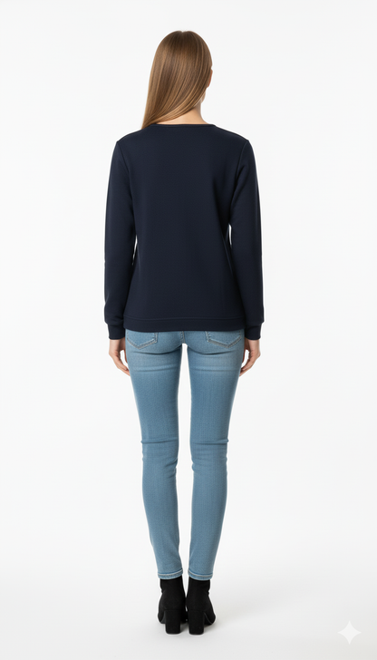 Women's Textured Navy Crewneck Jumper