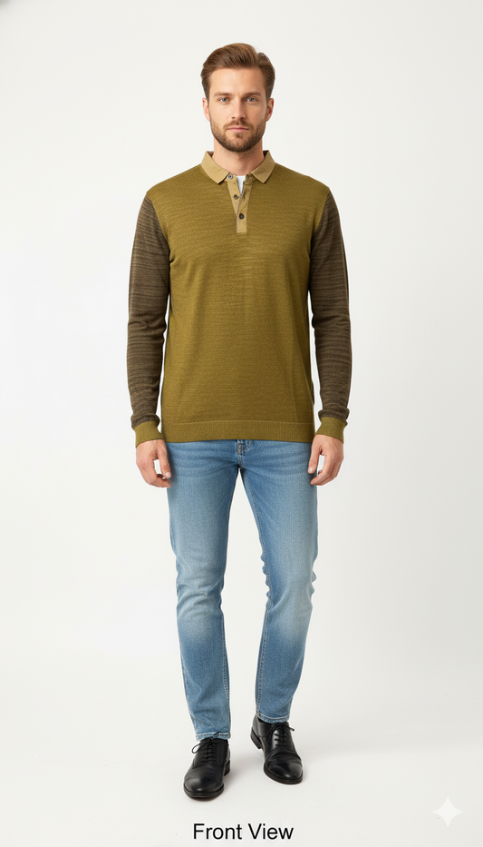 Men's Contrast Collar Henley Top