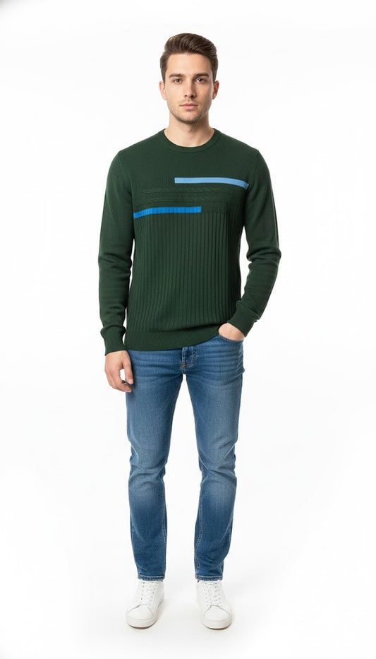 Modern Green Knit Sweatshirt with Accent Stripes