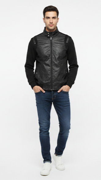 Mixed Media Quilted-Panel Jacket