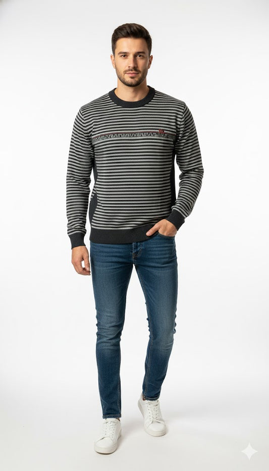 Dynamic Multi-Stripe & Patterned Knit Sweatshirt