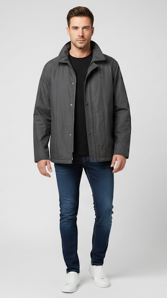 Charcoal Rain Coat with Shirt Collar