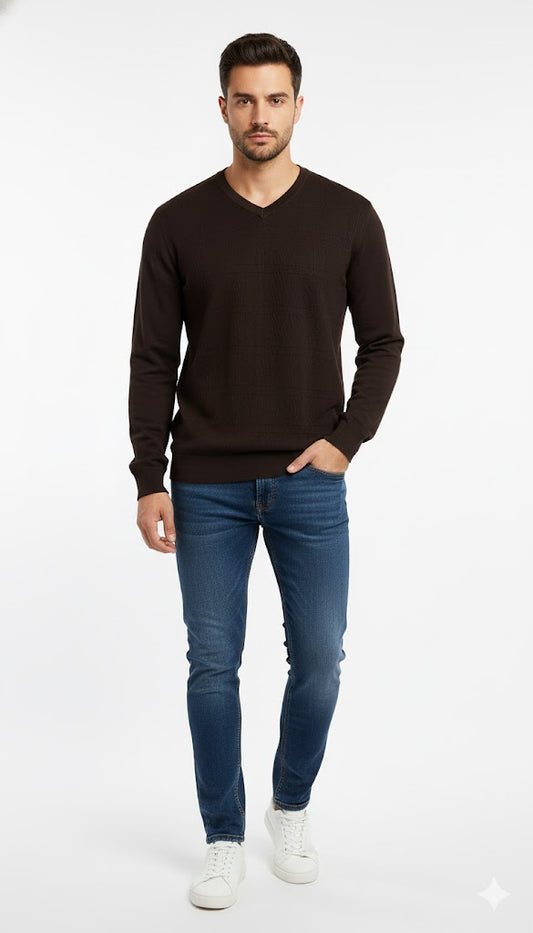 Subtle Textured V-Neck Knit Sweatshirt