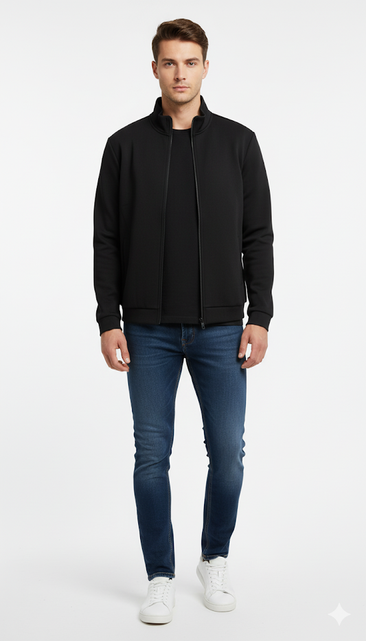 Black Technical Knit Zip-Up