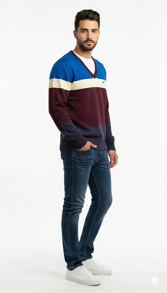 Bold Color Block V-Neck Sweatshirt