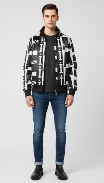 Black and White Graphic Bomber