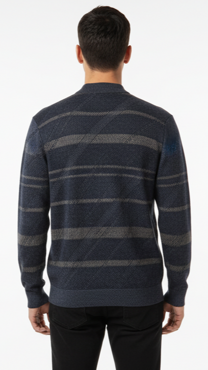 Men's Textured Stripe Mock Neck Sweater - Navy & Grey