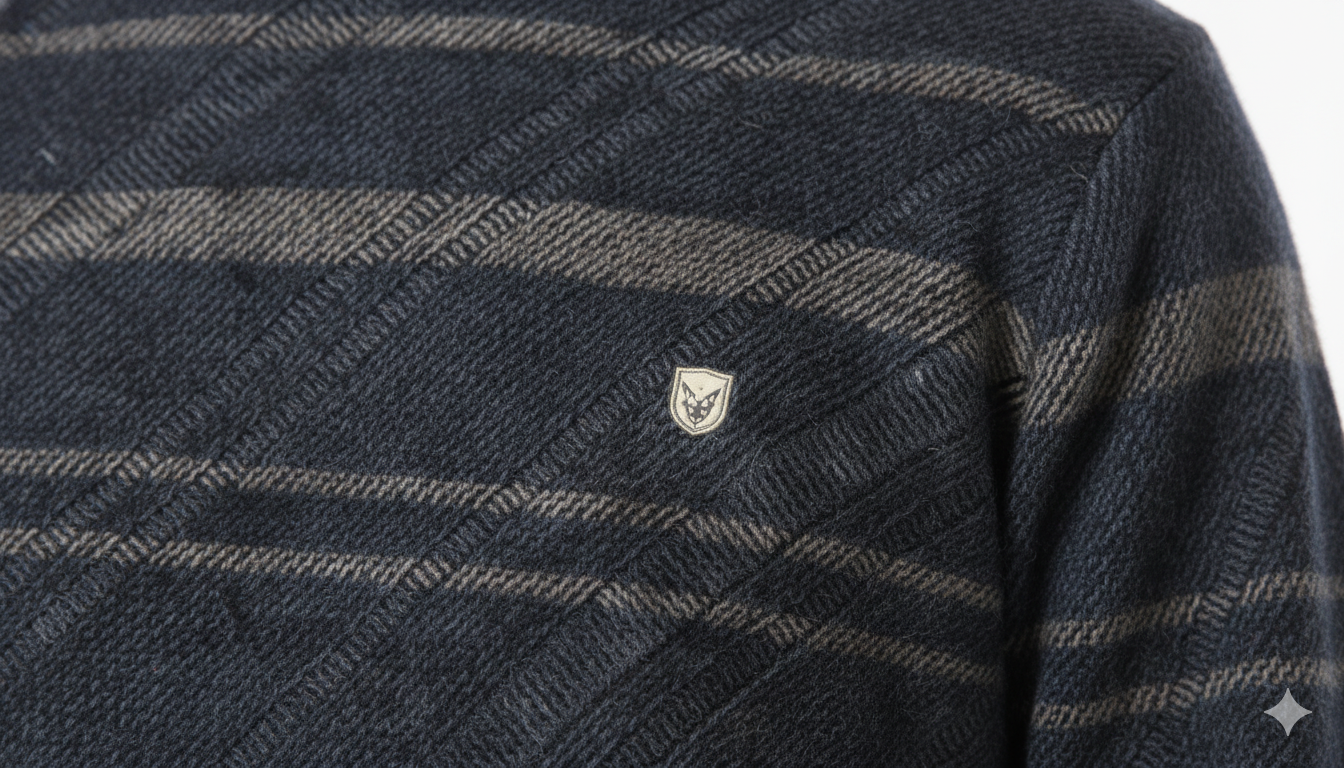 Men's Textured Stripe Mock Neck Sweater - Navy & Grey