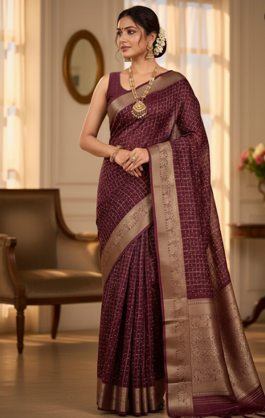 Elephant Bordered Silk Saree